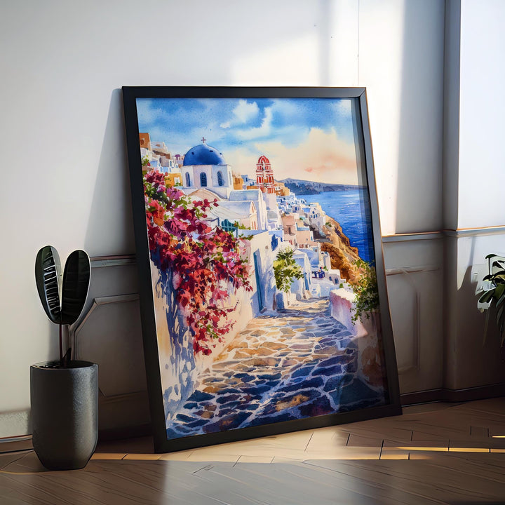 Santorini Watercolor Poster Wall Art Santorini Wall Hanging Home Décor Santorini Gift Art Lovers Greece Wall Art