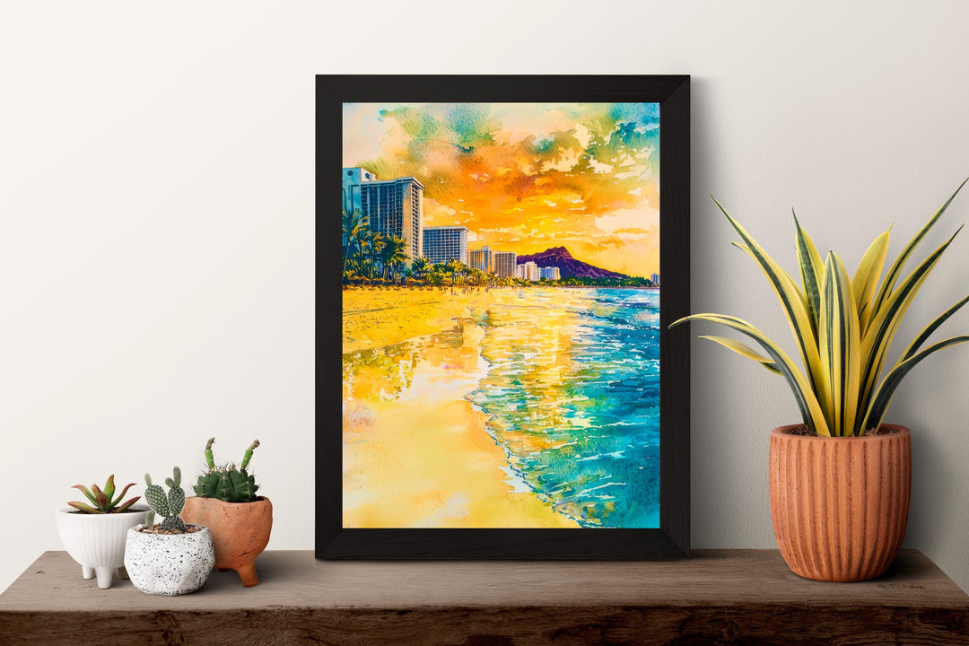 Waikiki Beach Watercolor Poster Wall Art Waikiki Beach Wall Hanging Home Décor Waikiki Beach Gift Art Lovers United States Wall Art