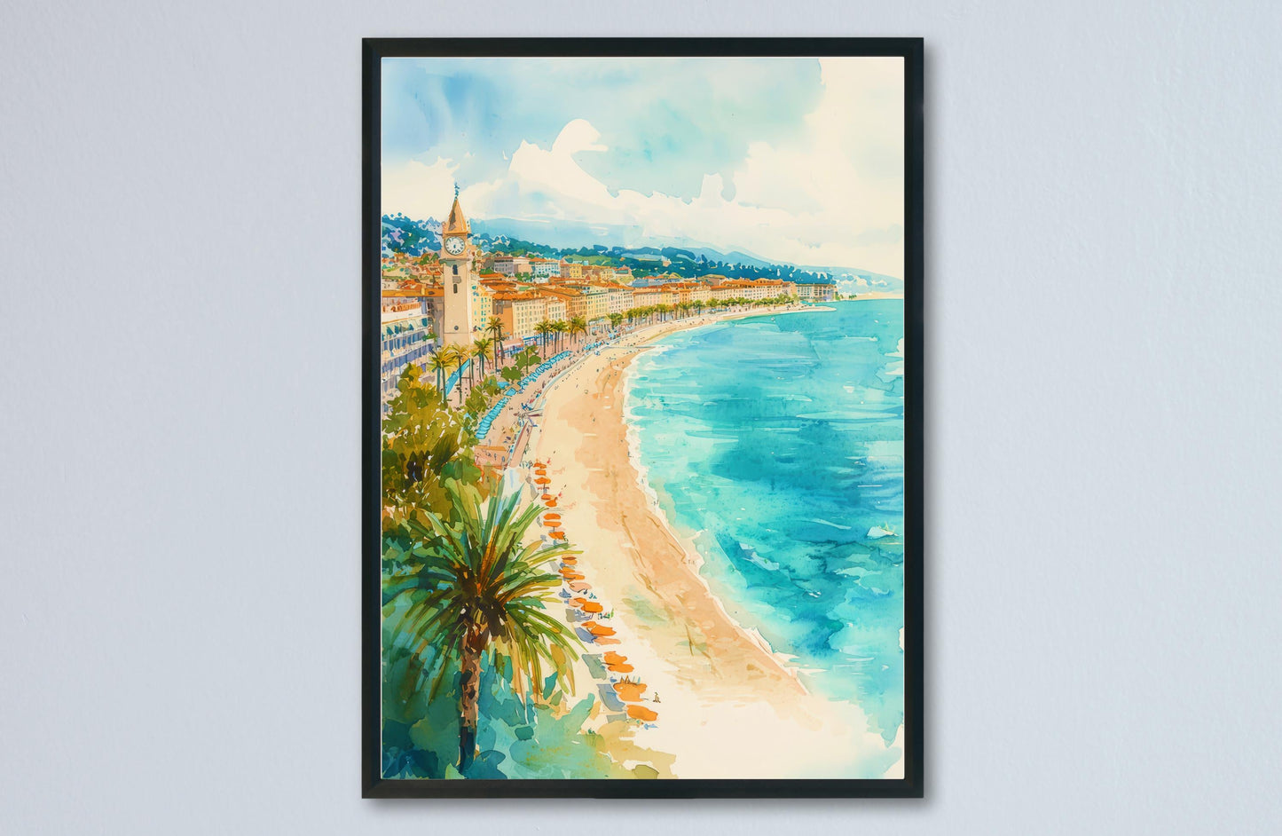 Nice Watercolor Poster Wall Art Nice Wall Hanging Home Décor Nice Gift Art Lovers France Wall Art