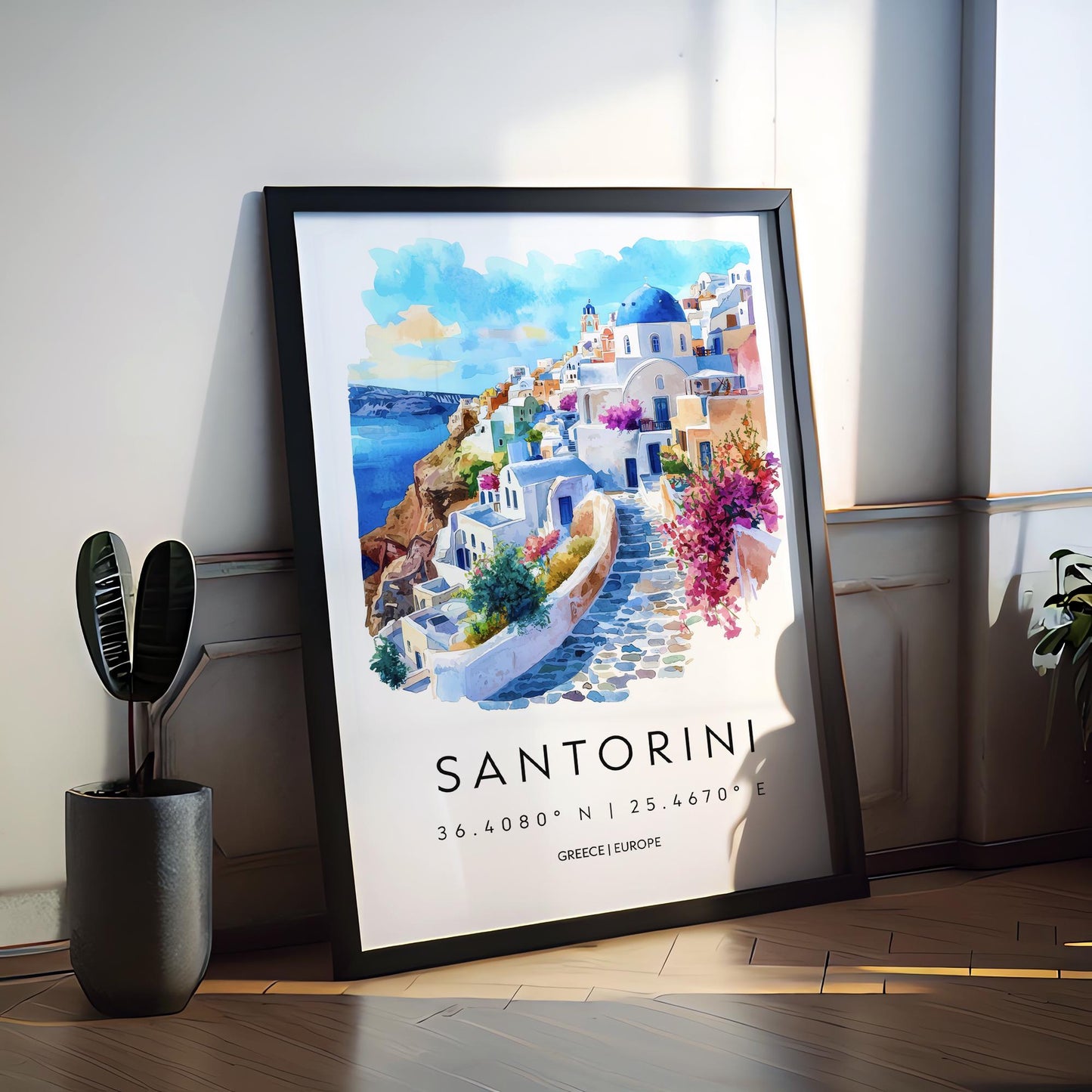 Santorini Watercolor Poster Wall Art Santorini Wall Hanging Home Décor Santorini Gift Art Lovers Greece Wall Art