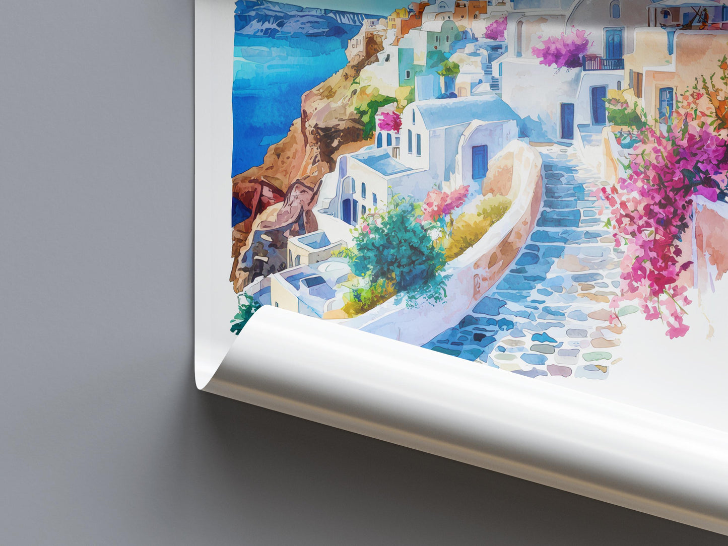 Santorini Watercolor Poster Wall Art Santorini Wall Hanging Home Décor Santorini Gift Art Lovers Greece Wall Art
