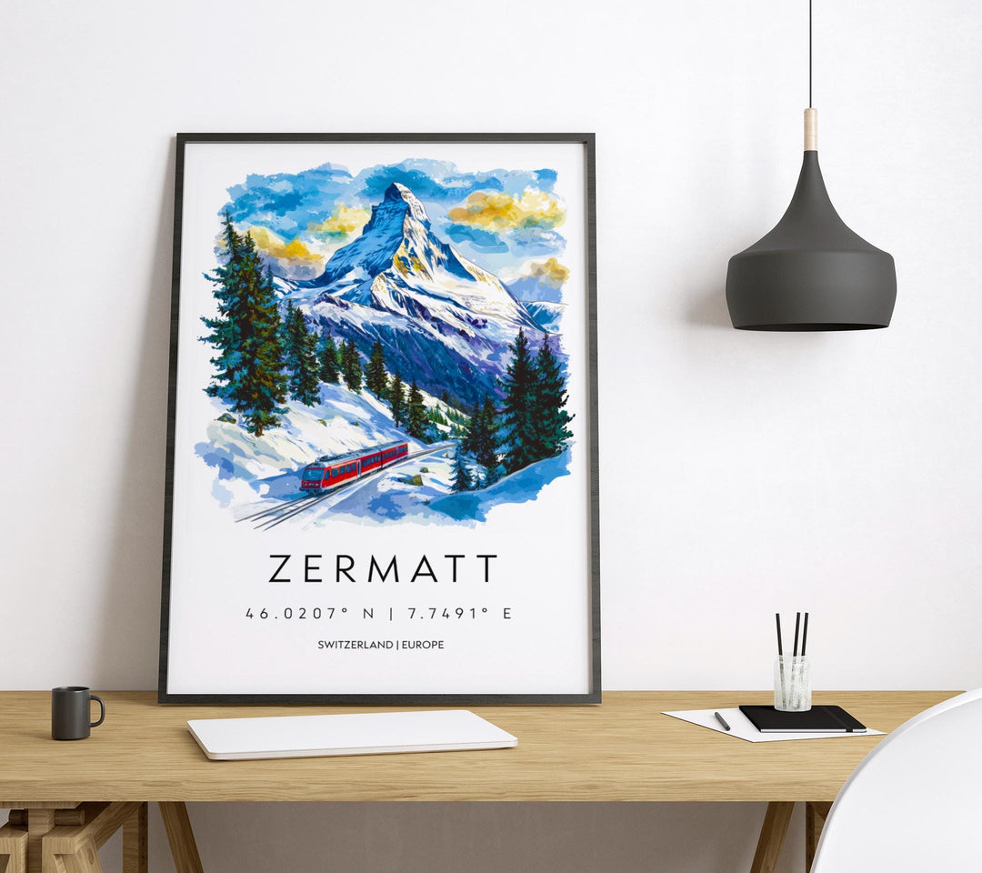 Zermatt Watercolor Poster Wall Art Zermatt Wall Hanging Home Décor Zermatt Gift Art Lovers Switzerland Wall Art