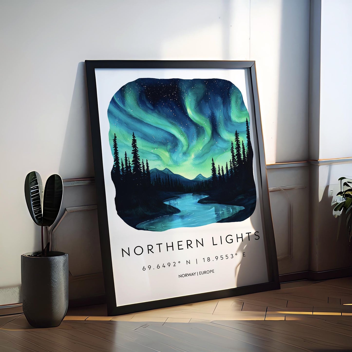 Northern Lights Watercolor Poster Wall Art Northern Lights Wall Hanging Home Décor Northern Lights Gift Art Lovers Norway Wall Art
