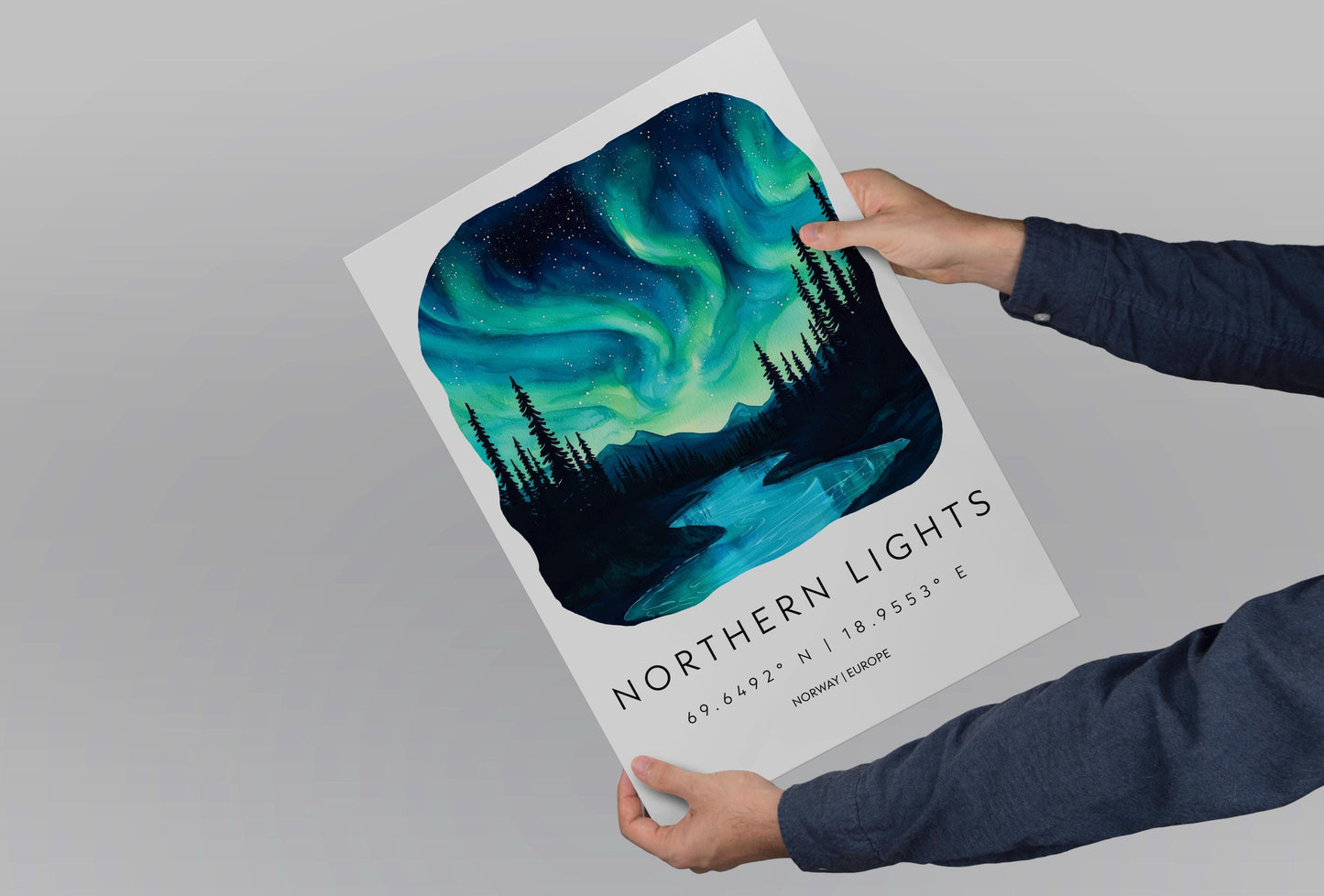 Northern Lights Watercolor Poster Wall Art Northern Lights Wall Hanging Home Décor Northern Lights Gift Art Lovers Norway Wall Art