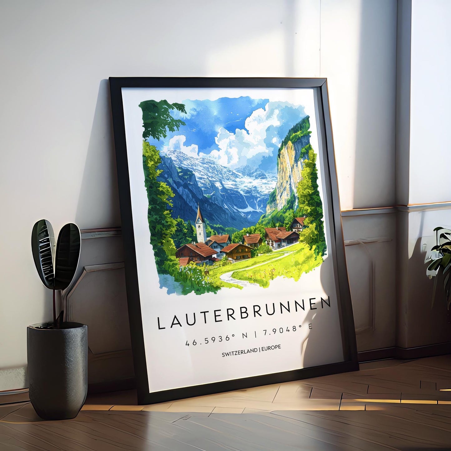 Lauterbrunnen Watercolor Poster Wall Art Lauterbrunnen Wall Hanging Home Décor Lauterbrunnen Gift Art Lovers Switzerland Wall Art