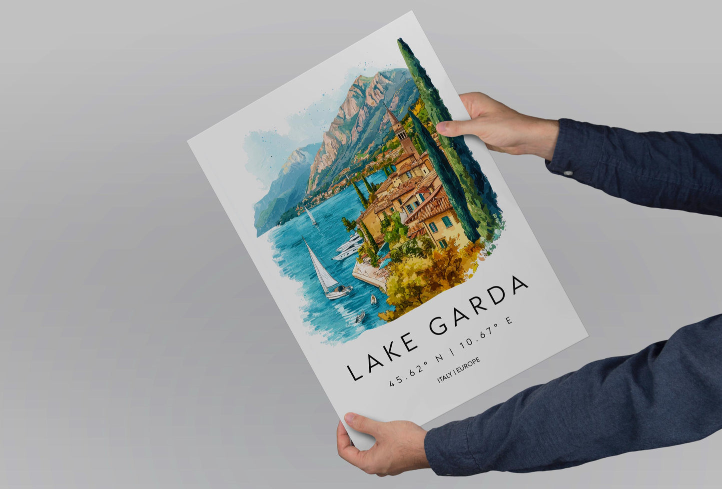Lake Garda Watercolor Poster Wall Art Lake Garda Wall Hanging Home Décor Lake Garda Gift Art Lovers Italy Wall Art