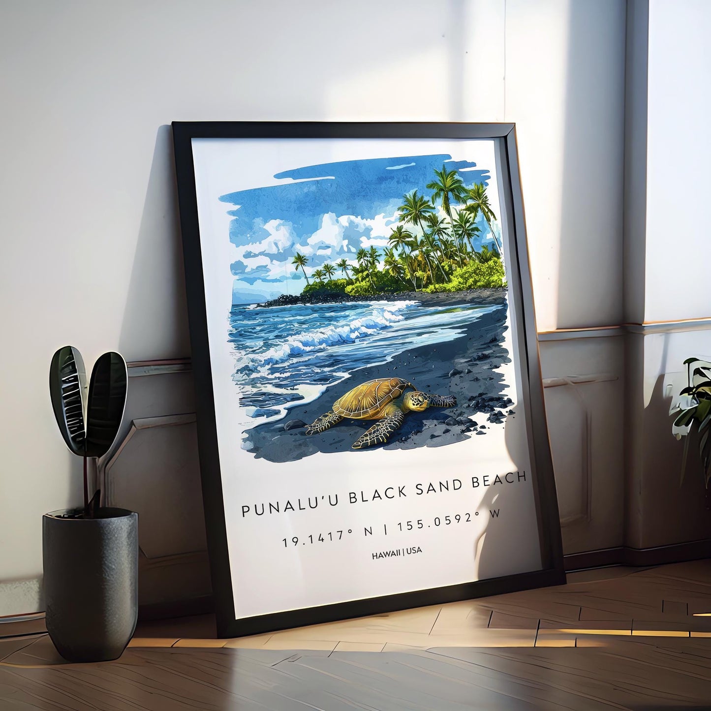 Punalu'u Black Sand Beach watercolor poster Wall Art Punalu'u Black Sand Beach Wall Hanging Home Décor Punalu'u Black Sand Beach Gift Art