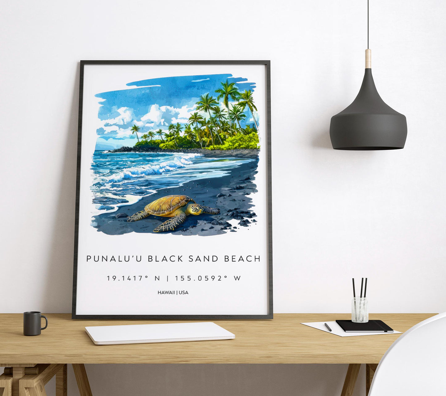 Punalu'u Black Sand Beach watercolor poster Wall Art Punalu'u Black Sand Beach Wall Hanging Home Décor Punalu'u Black Sand Beach Gift Art