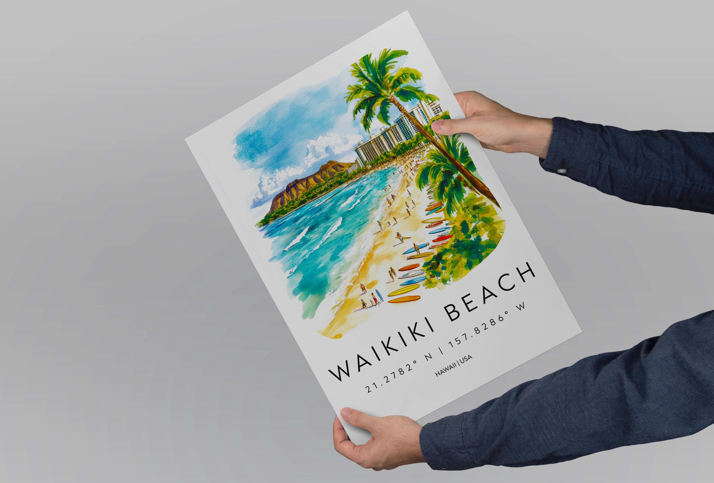 Waikiki Beach watercolor poster Wall Art Waikiki Beach Wall Hanging Home Décor Waikiki Beach Gift Art Lovers Hawaii Art Lover Gift Hawaii