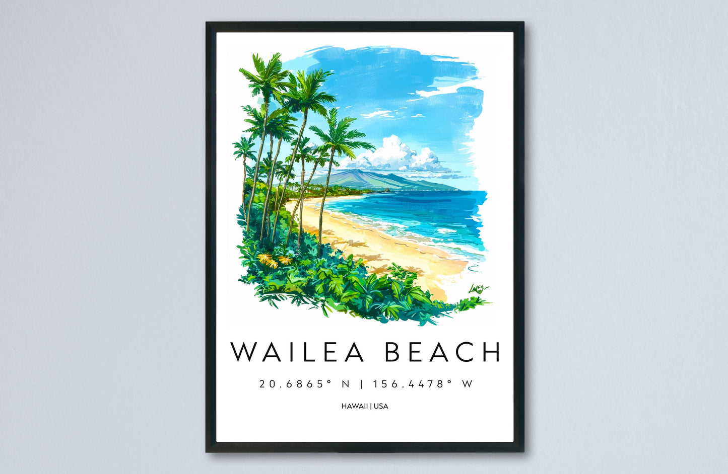 Wailea Beach watercolor poster Wall Art Wailea Beach Wall Hanging Home Décor Wailea Beach Gift Art Lovers Hawaii Art Lover Gift Hawaii