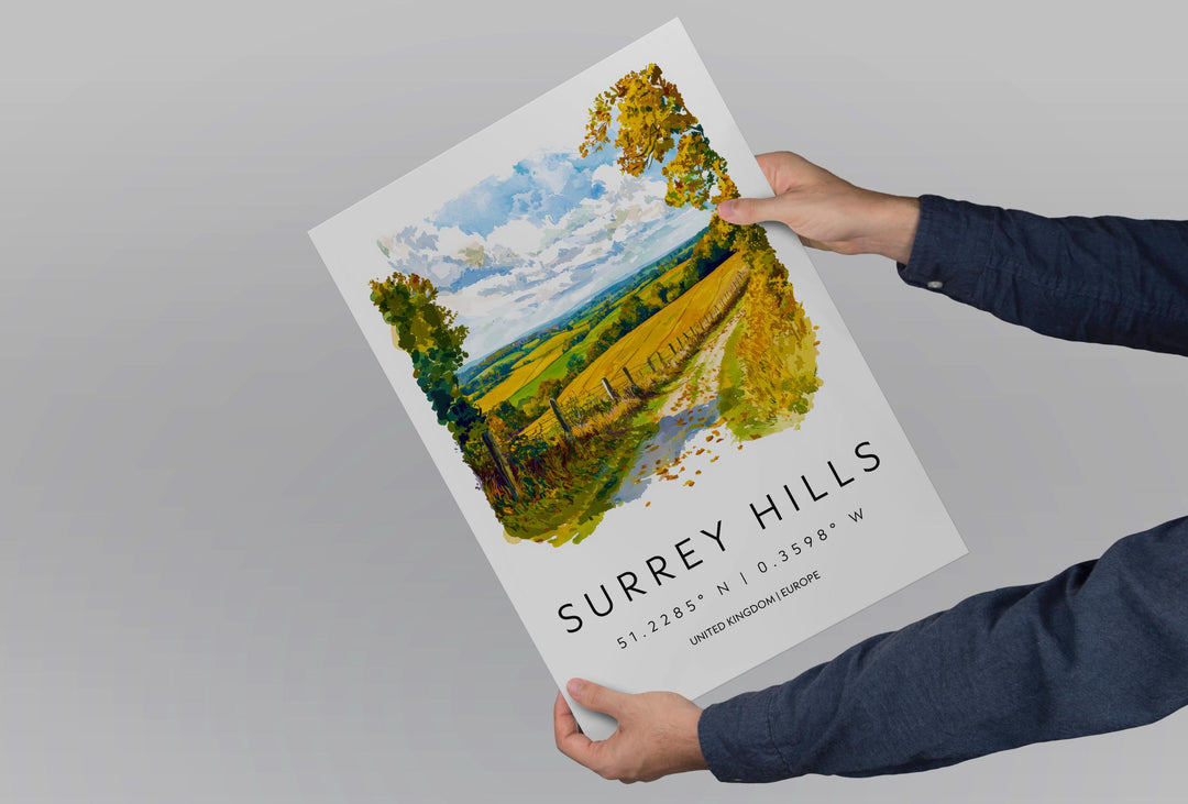 Surrey Hills Watercolor Poster Wall Art Surrey Hills Wall Hanging Home Décor Surrey Hills Gift Art Lovers United Kingdom Wall Art