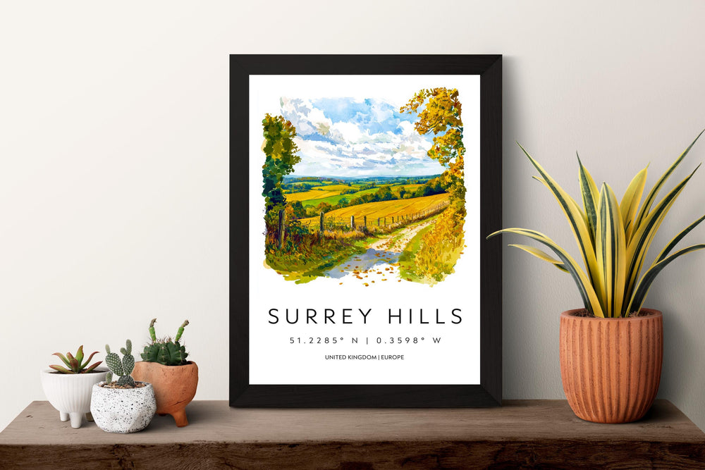 Surrey Hills Watercolor Poster Wall Art Surrey Hills Wall Hanging Home Décor Surrey Hills Gift Art Lovers United Kingdom Wall Art