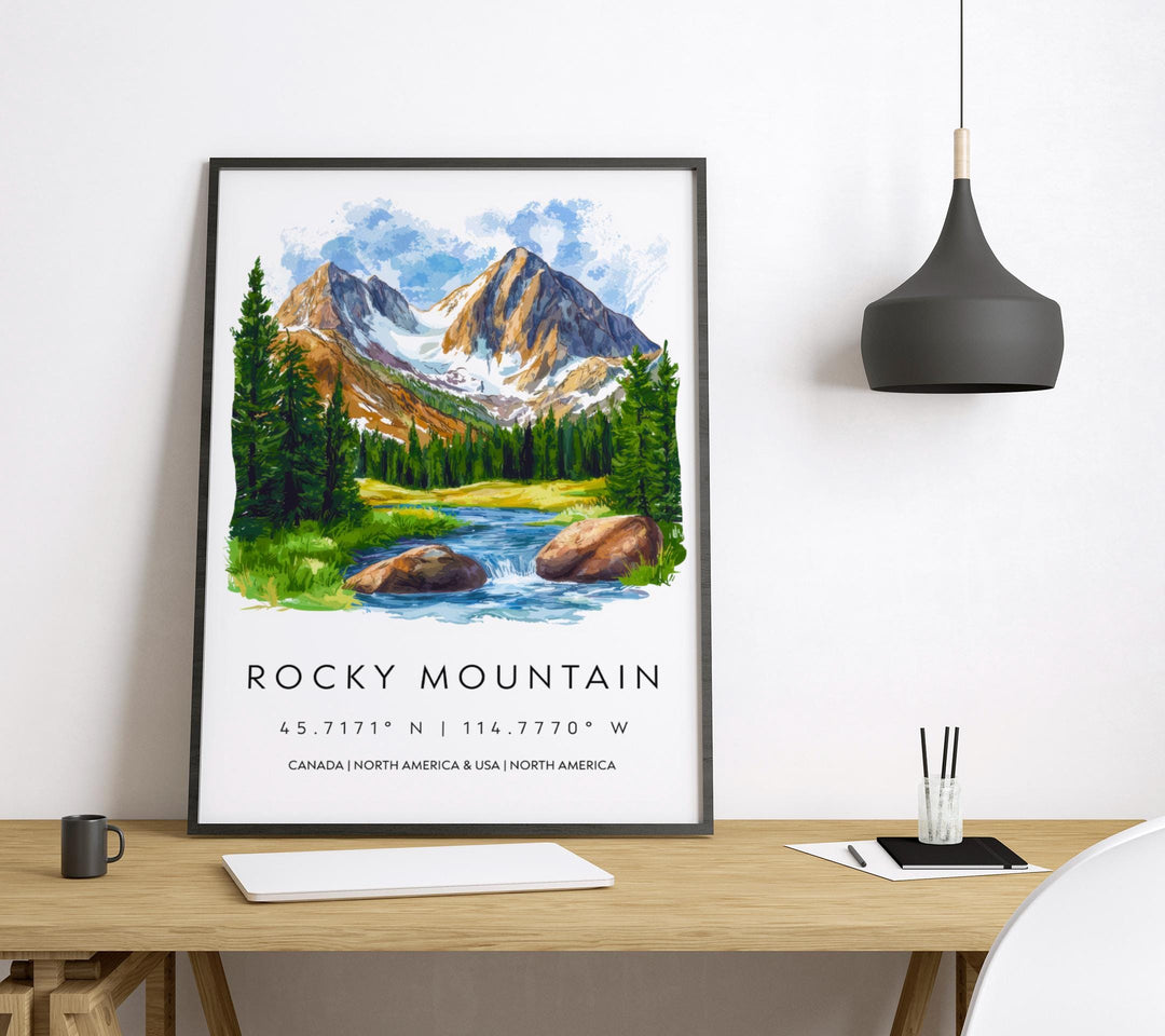 Rocky Mountain Watercolor Poster Wall Art Rocky Mountain Wall Hanging Home Décor Rocky Mountain Gift Art Lovers United States Wall Art
