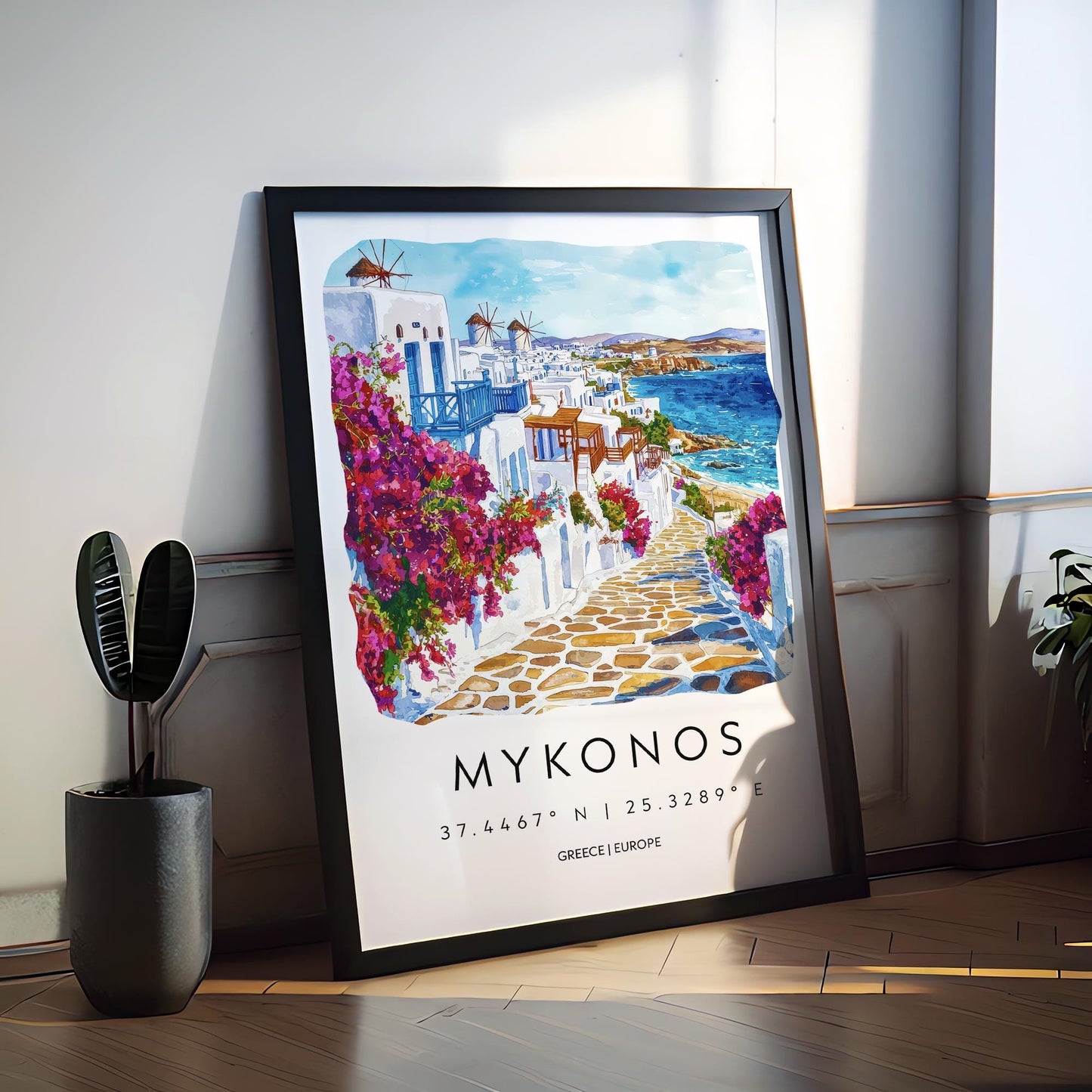 Mykonos Watercolor Poster Wall Art Mykonos Wall Hanging Home Décor Mykonos Gift Art Lovers Greece Wall Art