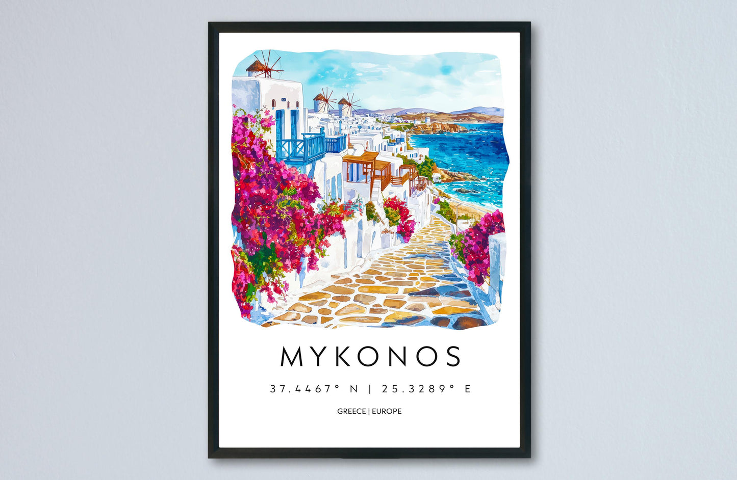 Mykonos Watercolor Poster Wall Art Mykonos Wall Hanging Home Décor Mykonos Gift Art Lovers Greece Wall Art