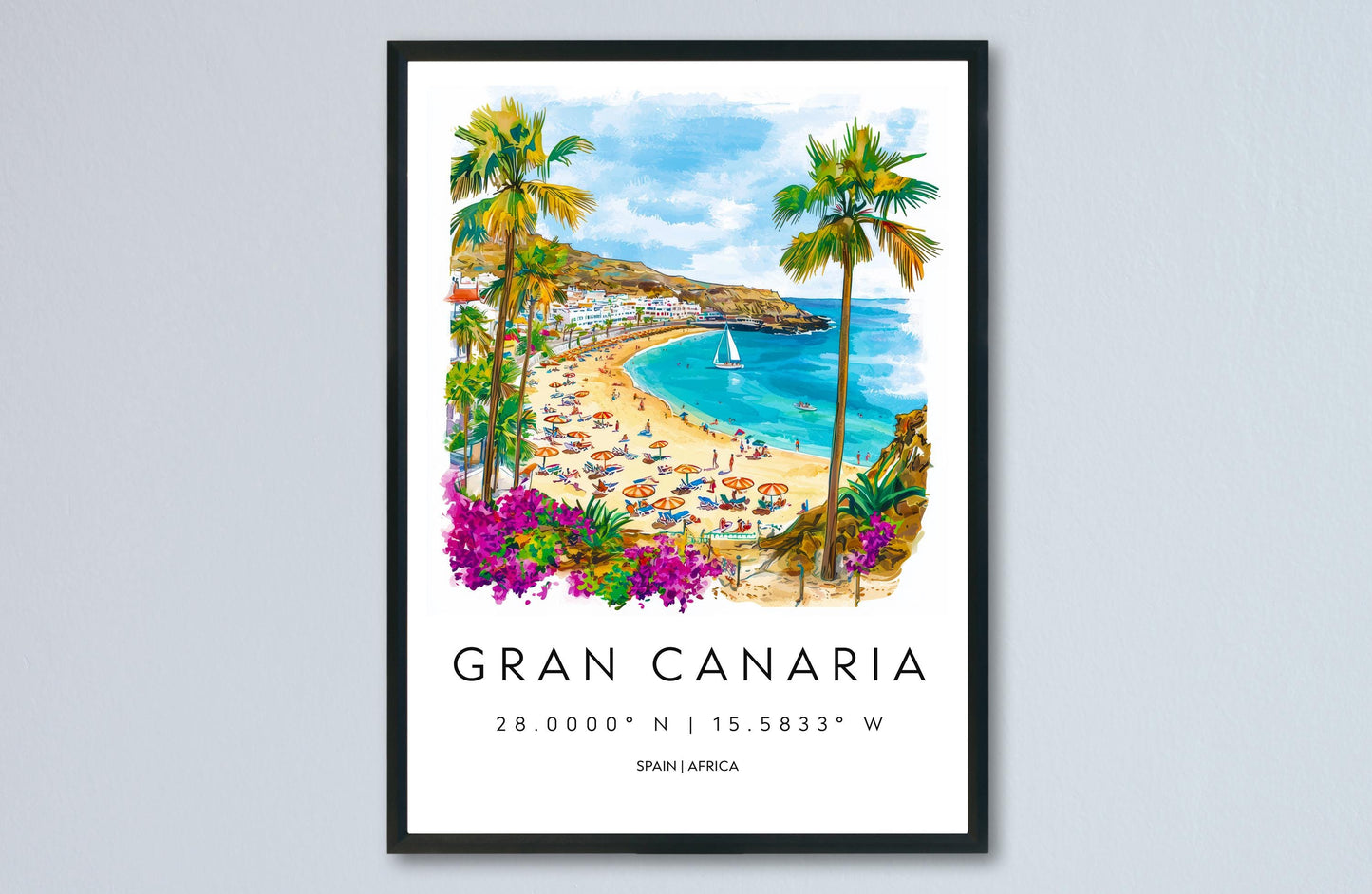 Gran Canaria Watercolor Poster Wall Art Gran Canaria Wall Hanging Home Décor Gran Canaria Gift Art Lovers Spain Wall Art