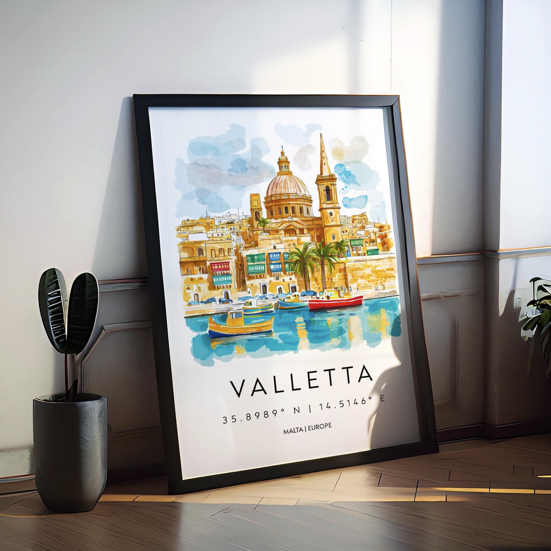 Valletta Watercolor Poster Wall Art Valletta Wall Hanging Home Décor Valletta Gift Art Lovers Malta Wall Art