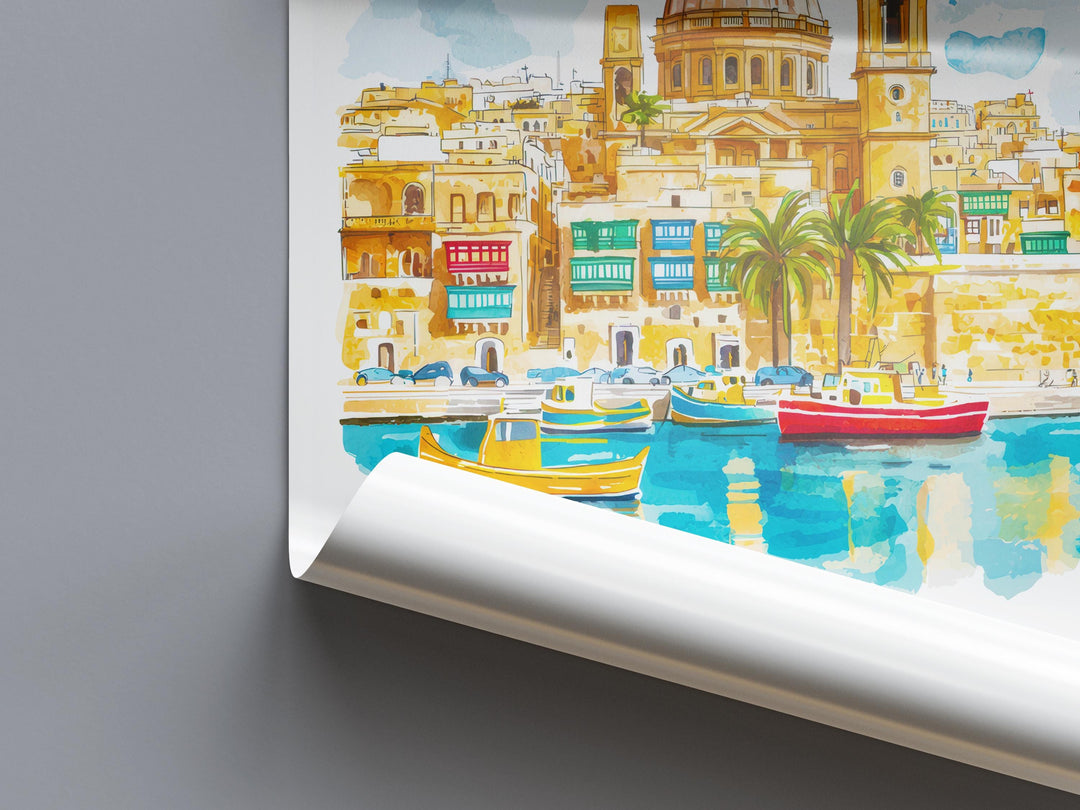 Valletta Watercolor Poster Wall Art Valletta Wall Hanging Home Décor Valletta Gift Art Lovers Malta Wall Art
