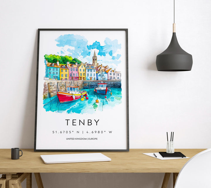 Tenby Watercolor Poster Wall Art Tenby Wall Hanging Home Décor Tenby Gift Art Lovers United Kingdom Wall Art
