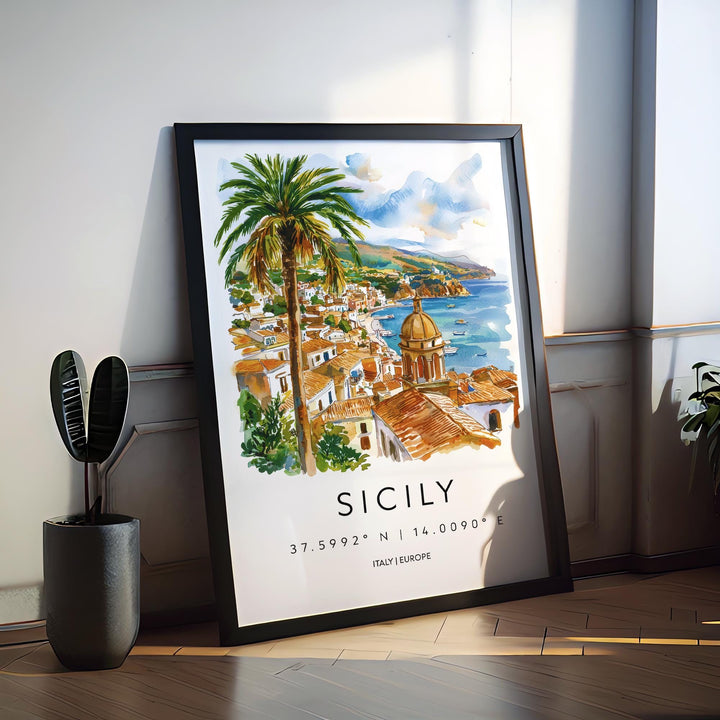 Sicily Watercolor Poster Wall Art Sicily Wall Hanging Home Décor Sicily Gift Art Lovers Italy Wall Art
