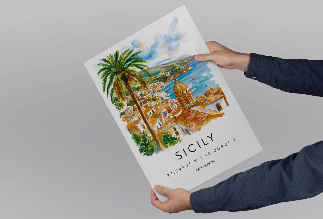 Sicily Watercolor Poster Wall Art Sicily Wall Hanging Home Décor Sicily Gift Art Lovers Italy Wall Art