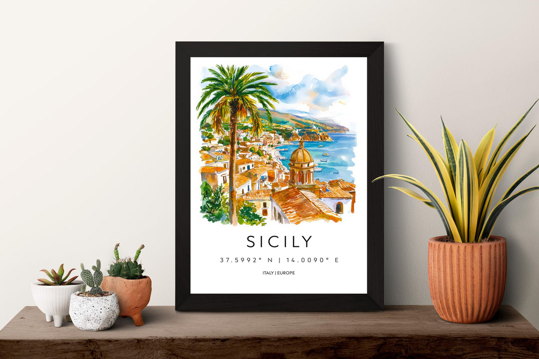 Sicily Watercolor Poster Wall Art Sicily Wall Hanging Home Décor Sicily Gift Art Lovers Italy Wall Art
