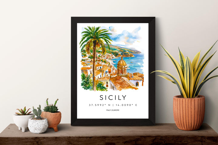 Sicily Watercolor Poster Wall Art Sicily Wall Hanging Home Décor Sicily Gift Art Lovers Italy Wall Art