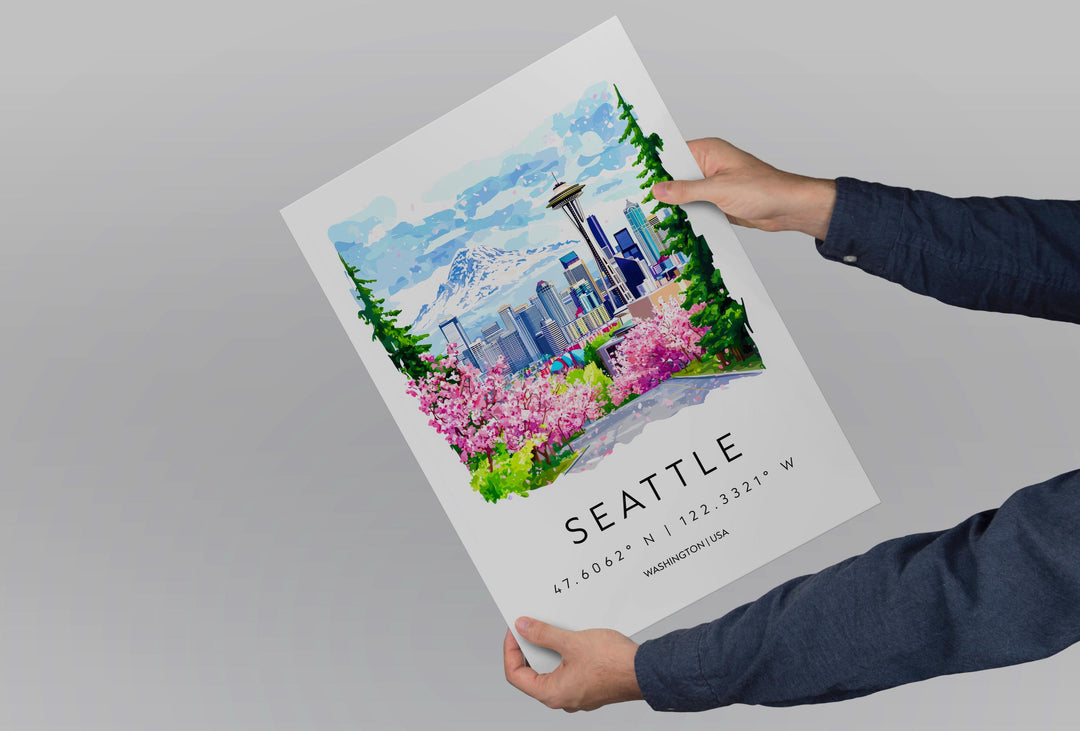 Seattle Watercolor Poster Wall Art Seattle Wall Hanging Home Décor Seattle Gift Art Lovers United States Wall Art