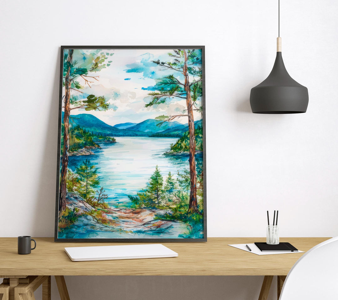 Lake George Watercolor Poster Wall Art Lake George Wall Hanging Home Décor Lake George Gift Art Lovers United States Wall Art