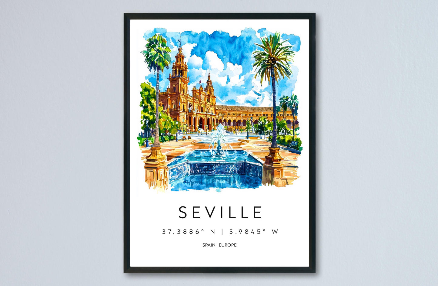 Seville Watercolor Poster Wall Art Seville Wall Hanging Home Décor Seville Gift Art Lovers Spain Wall Art