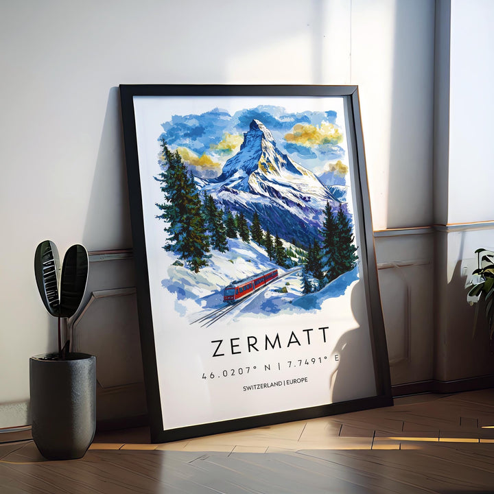 Zermatt Watercolor Poster Wall Art Zermatt Wall Hanging Home Décor Zermatt Gift Art Lovers Switzerland Wall Art