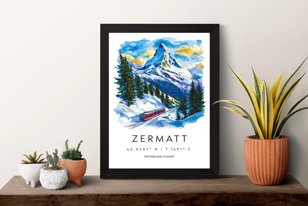 Zermatt Watercolor Poster Wall Art Zermatt Wall Hanging Home Décor Zermatt Gift Art Lovers Switzerland Wall Art