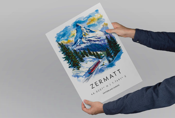 Zermatt Watercolor Poster Wall Art Zermatt Wall Hanging Home Décor Zermatt Gift Art Lovers Switzerland Wall Art