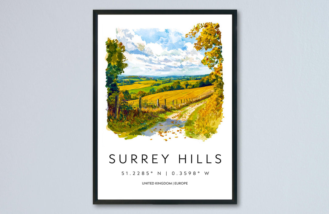 Surrey Hills Watercolor Poster Wall Art Surrey Hills Wall Hanging Home Décor Surrey Hills Gift Art Lovers United Kingdom Wall Art