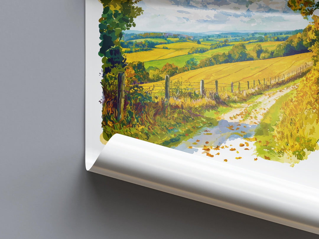 Surrey Hills Watercolor Poster Wall Art Surrey Hills Wall Hanging Home Décor Surrey Hills Gift Art Lovers United Kingdom Wall Art