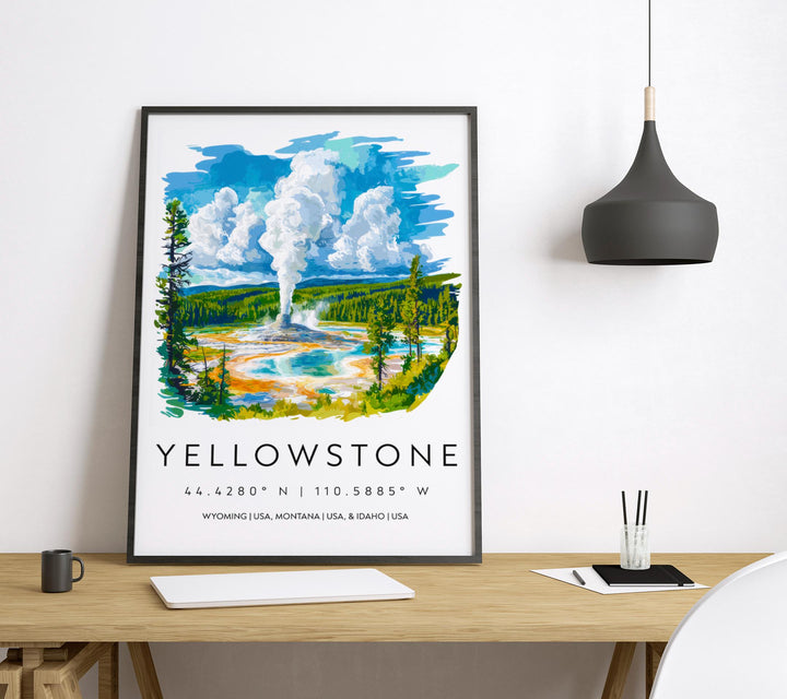 Yellowstone Watercolor Poster Wall Art Yellowstone Wall Hanging Home Décor Yellowstone Gift Art Lovers United States Wall Art