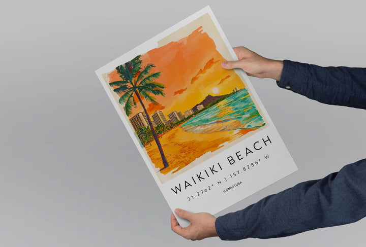Waikiki Beach Watercolor Poster Wall Art Waikiki Beach Wall Hanging Home Décor Waikiki Beach Gift Art Lovers United States Wall Art