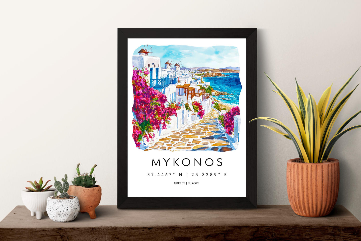 Mykonos Watercolor Poster Wall Art Mykonos Wall Hanging Home Décor Mykonos Gift Art Lovers Greece Wall Art