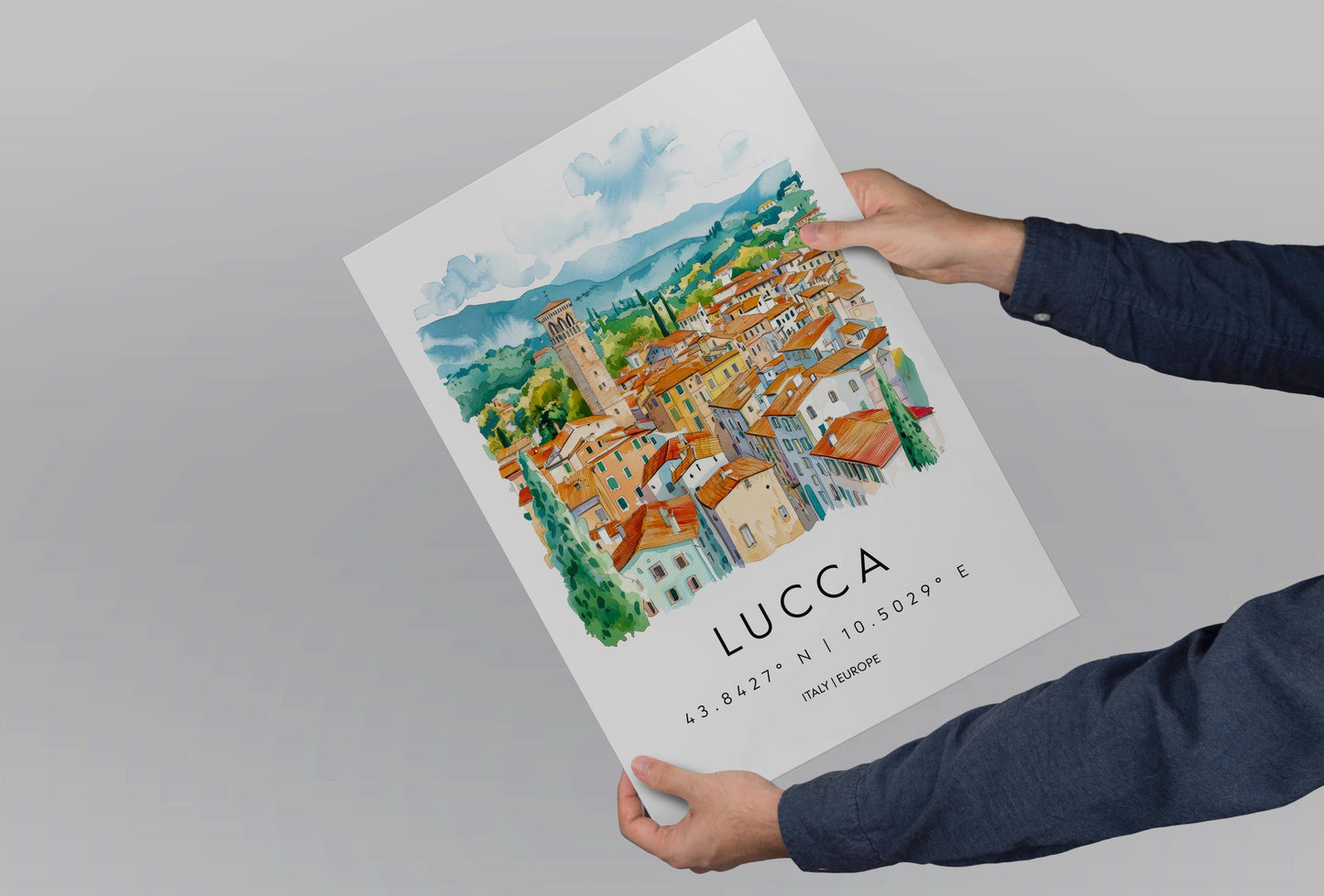 Lucca Watercolor Poster Wall Art Lucca Wall Hanging Home Décor Lucca Gift Art Lovers Italy Wall Art