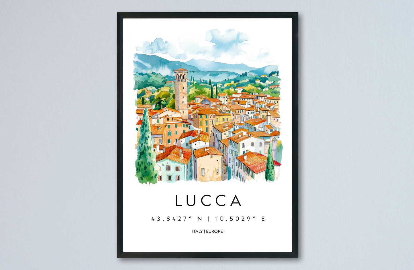 Lucca Watercolor Poster Wall Art Lucca Wall Hanging Home Décor Lucca Gift Art Lovers Italy Wall Art