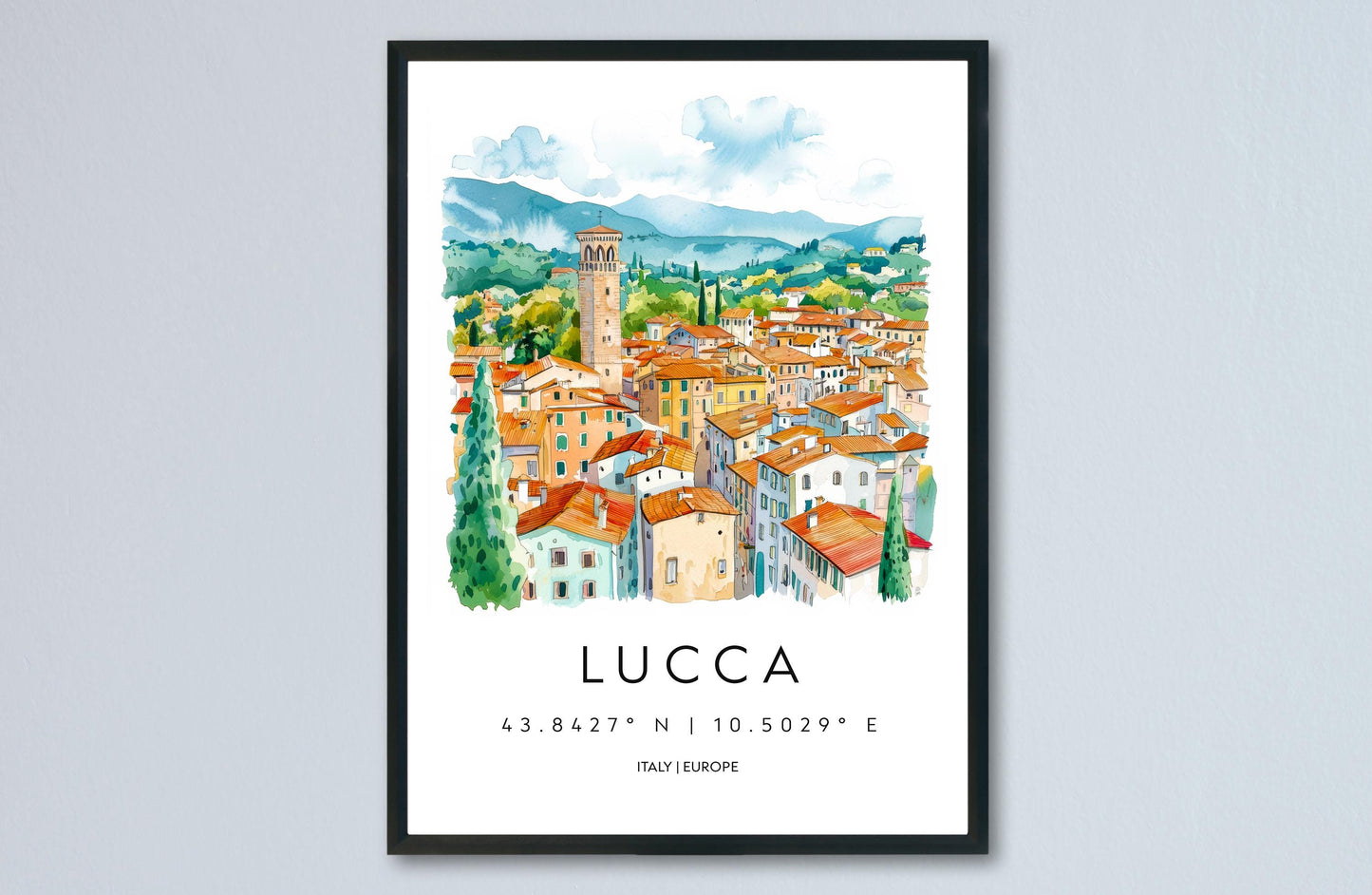Lucca Watercolor Poster Wall Art Lucca Wall Hanging Home Décor Lucca Gift Art Lovers Italy Wall Art