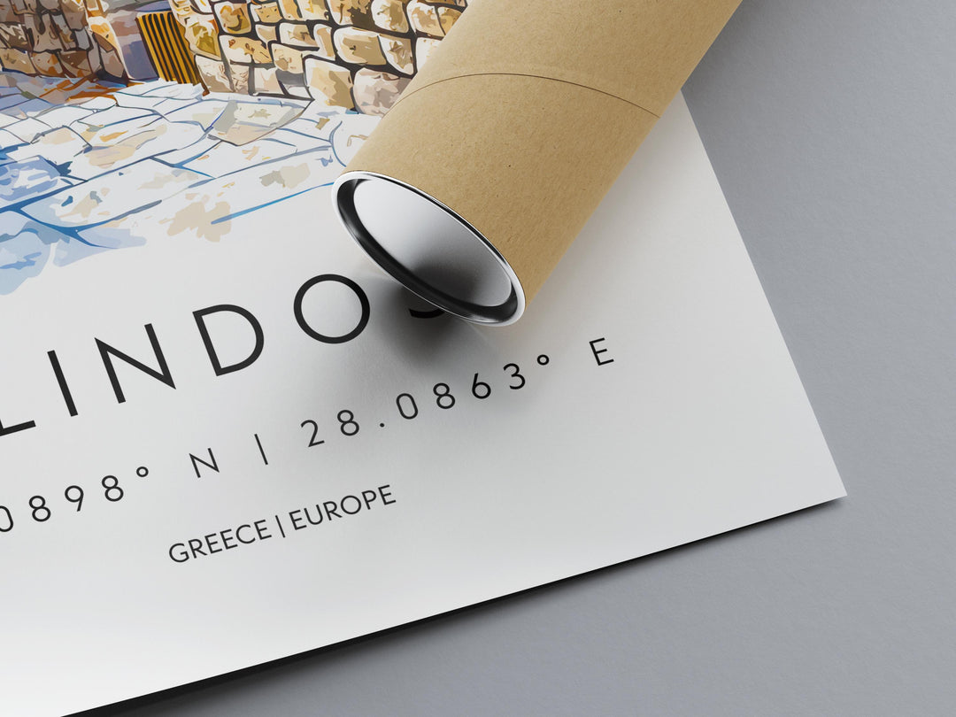 Lindos Watercolor Poster Wall Art Lindos Wall Hanging Home Décor Lindos Gift Art Lovers Greece Wall Art