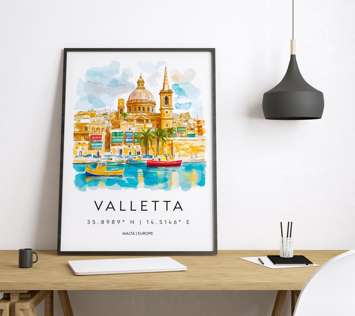Valletta Watercolor Poster Wall Art Valletta Wall Hanging Home Décor Valletta Gift Art Lovers Malta Wall Art