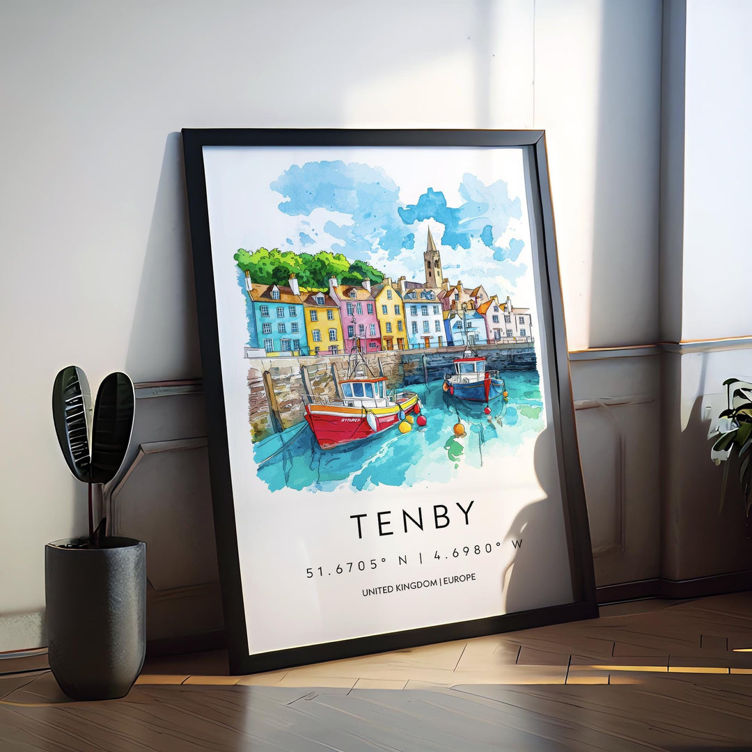Tenby Watercolor Poster Wall Art Tenby Wall Hanging Home Décor Tenby Gift Art Lovers United Kingdom Wall Art