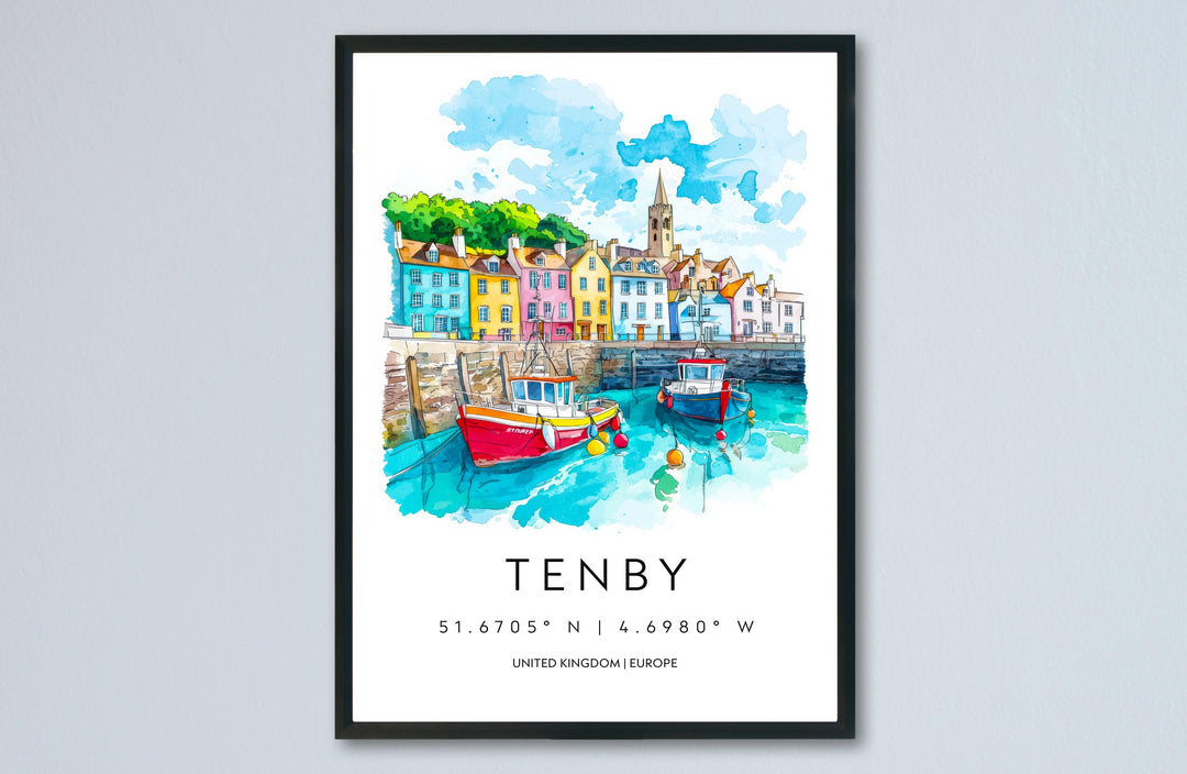 Tenby Watercolor Poster Wall Art Tenby Wall Hanging Home Décor Tenby Gift Art Lovers United Kingdom Wall Art