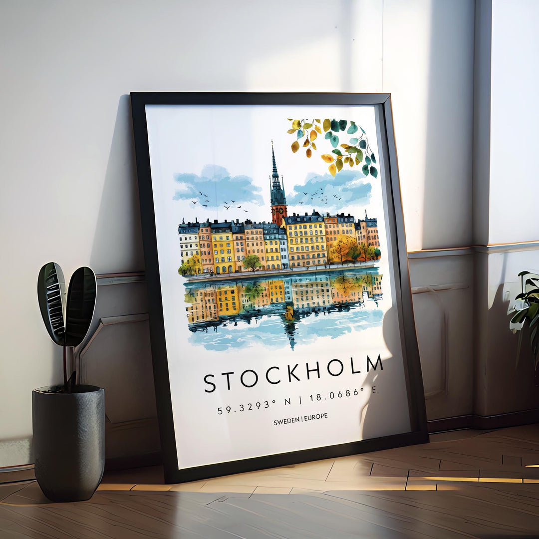 Stockholm Watercolor Poster Wall Art Stockholm Wall Hanging Home Décor Stockholm Gift Art Lovers Sweden Wall Art