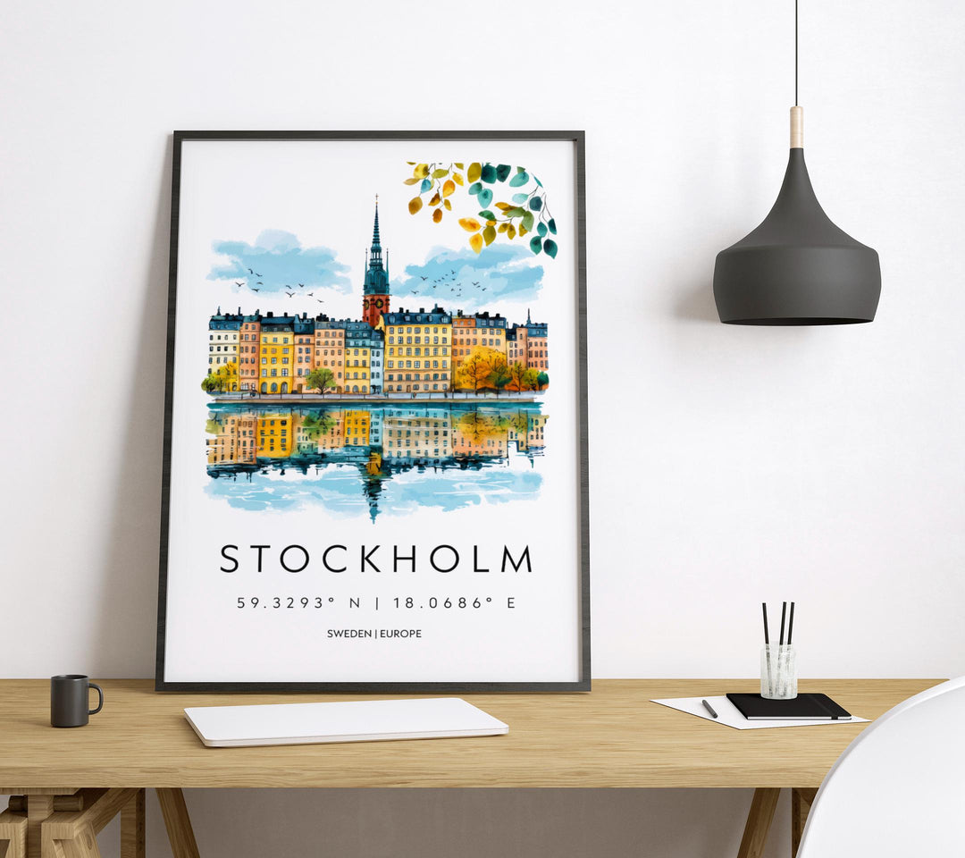 Stockholm Watercolor Poster Wall Art Stockholm Wall Hanging Home Décor Stockholm Gift Art Lovers Sweden Wall Art