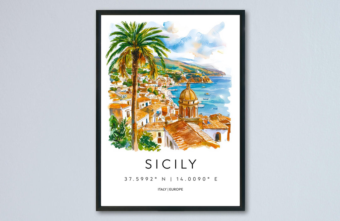 Sicily Watercolor Poster Wall Art Sicily Wall Hanging Home Décor Sicily Gift Art Lovers Italy Wall Art