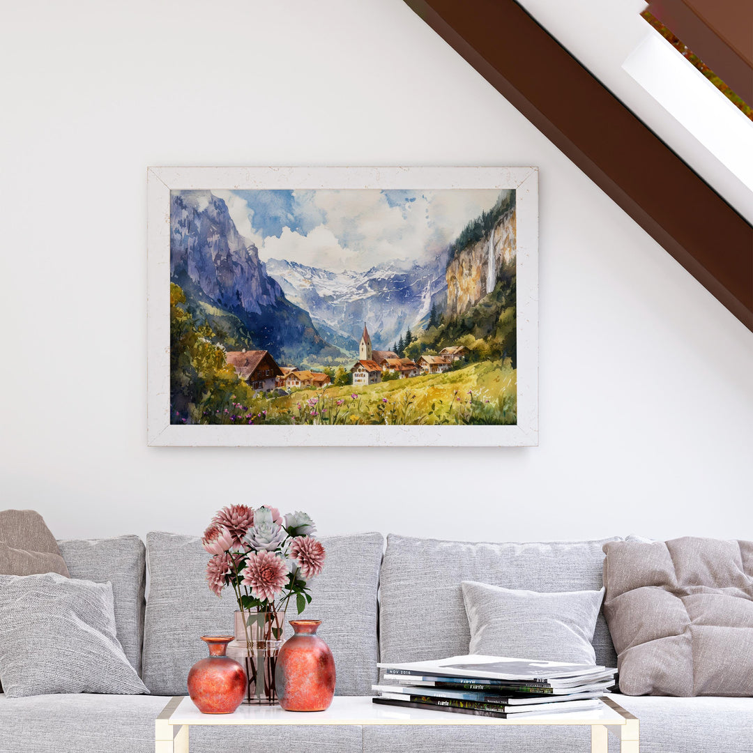Lauterbrunnen Watercolor Poster Landscape Wall Art Lauterbrunnen Wall Hanging Home Décor Lauterbrunnen Gift Art Lovers Switzerland Wall Art