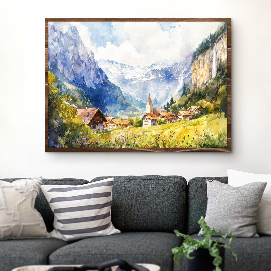 Lauterbrunnen Watercolor Poster Landscape Wall Art Lauterbrunnen Wall Hanging Home Décor Lauterbrunnen Gift Art Lovers Switzerland Wall Art